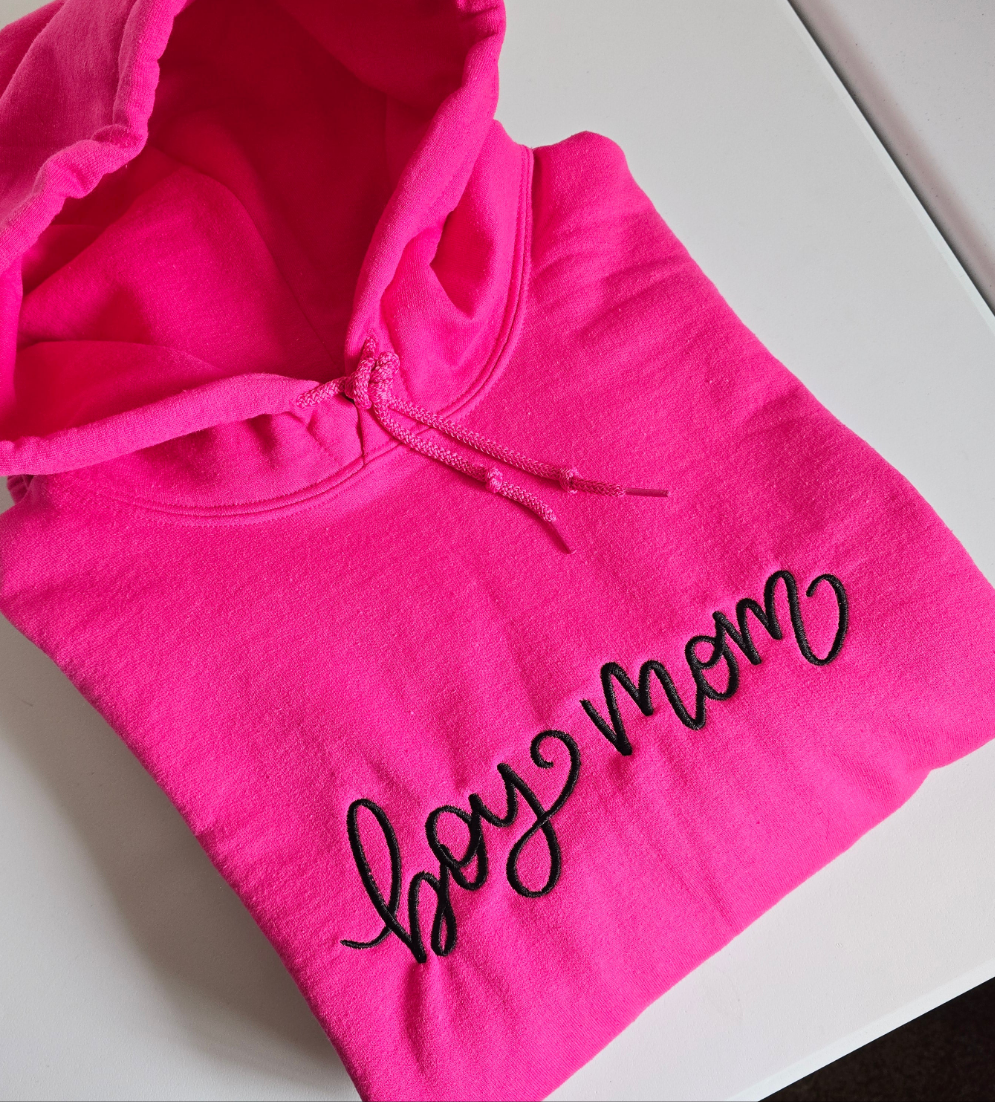 Cursive Boy Mom Hoodie