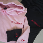 Roman Date Embroidered Couple Hoodies