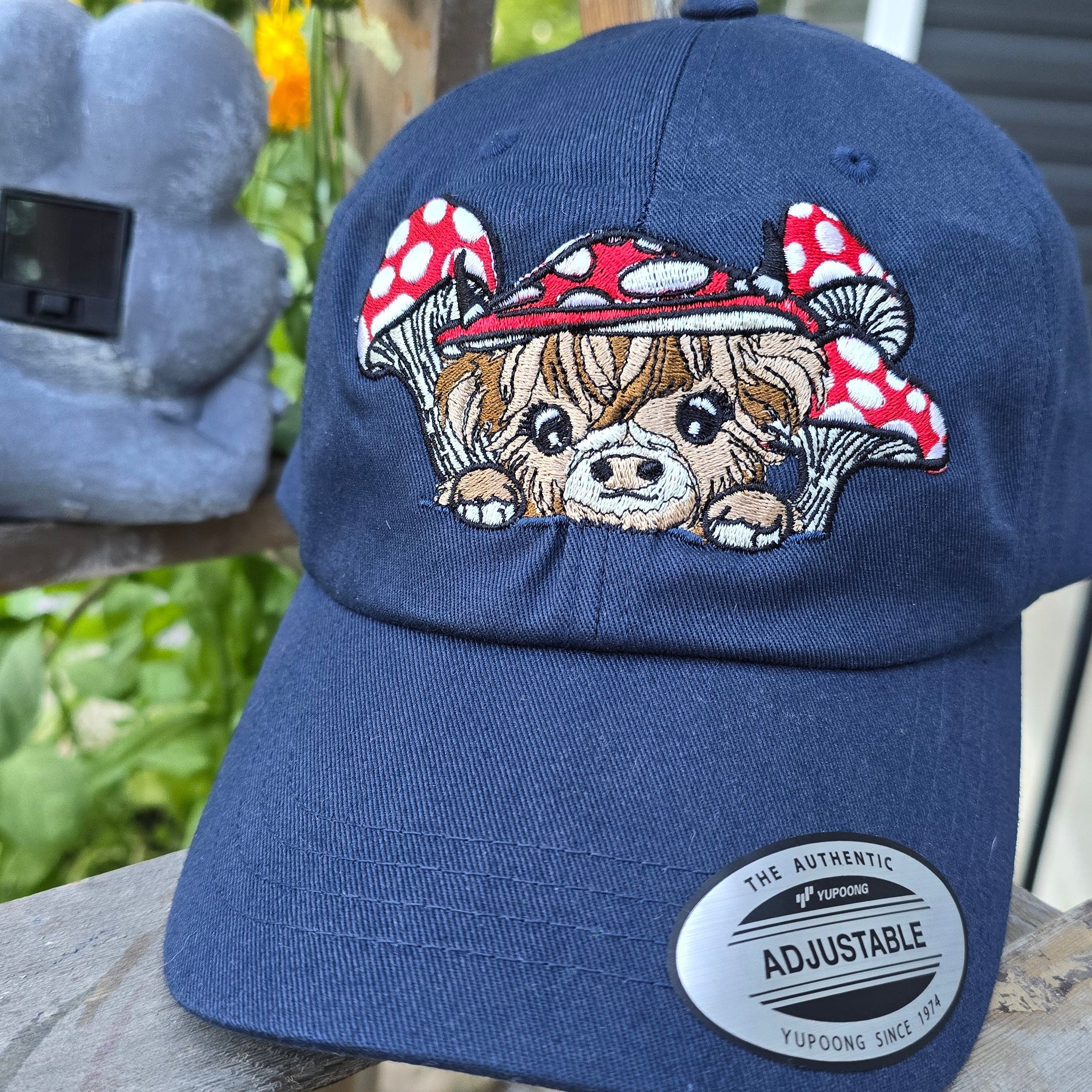 Highland Cow with Mushroom Base Ball Cap